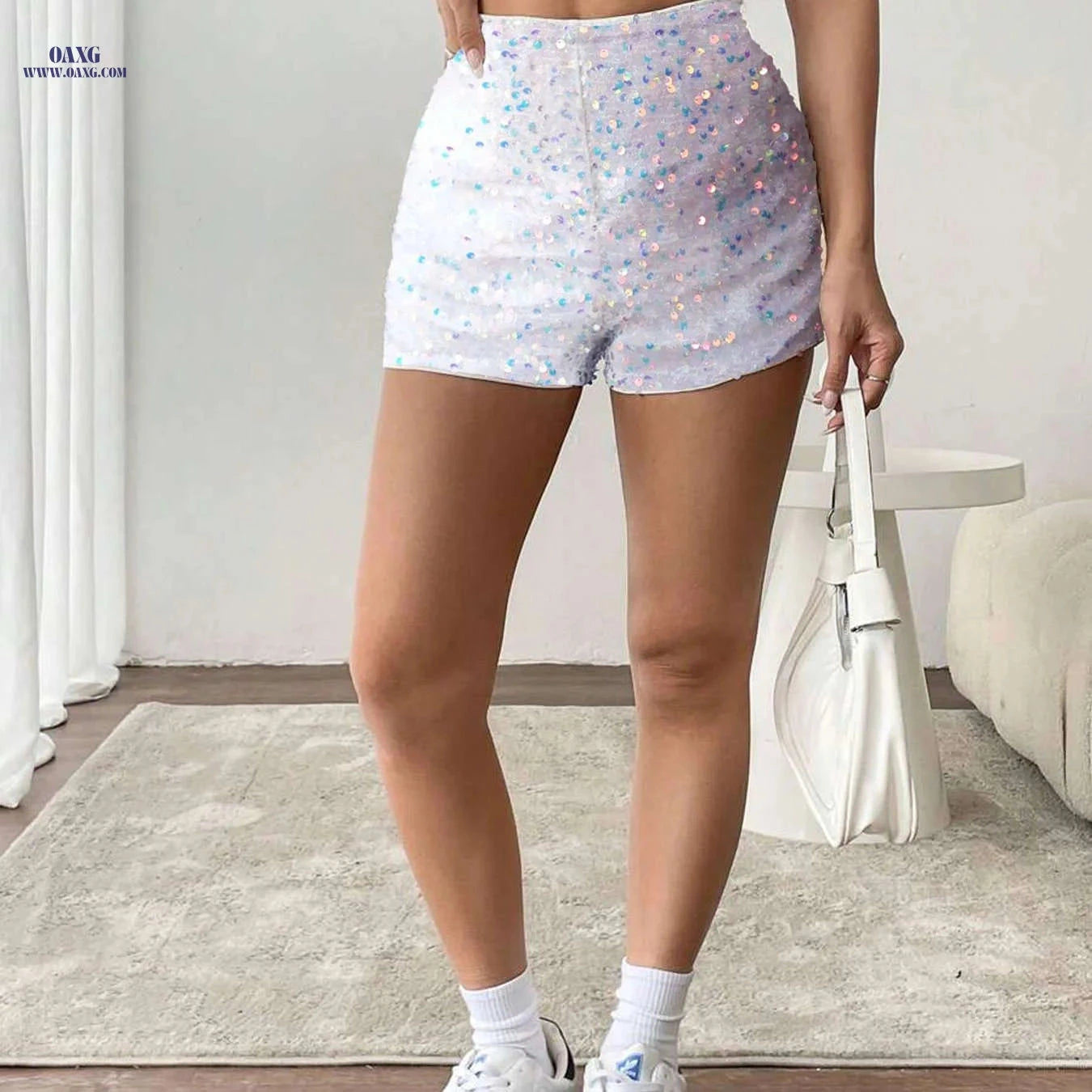 Women's Elegant Sequined Fitted Shorts - Versatile for Casual Wear   OAXG 