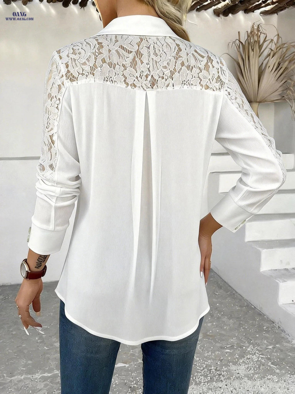 Women's Elegant Sheer Lace Long Sleeve Open Front Top - Casual Style   OAXG White / S