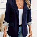Women's Elegant Single Button Blazer - Three-Quarter Sleeve Jacket   OAXG Navy Color / S
