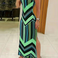 Women's Elegant Sleeveless Maxi Dress - Chic Geometric Pattern Style   OAXG 