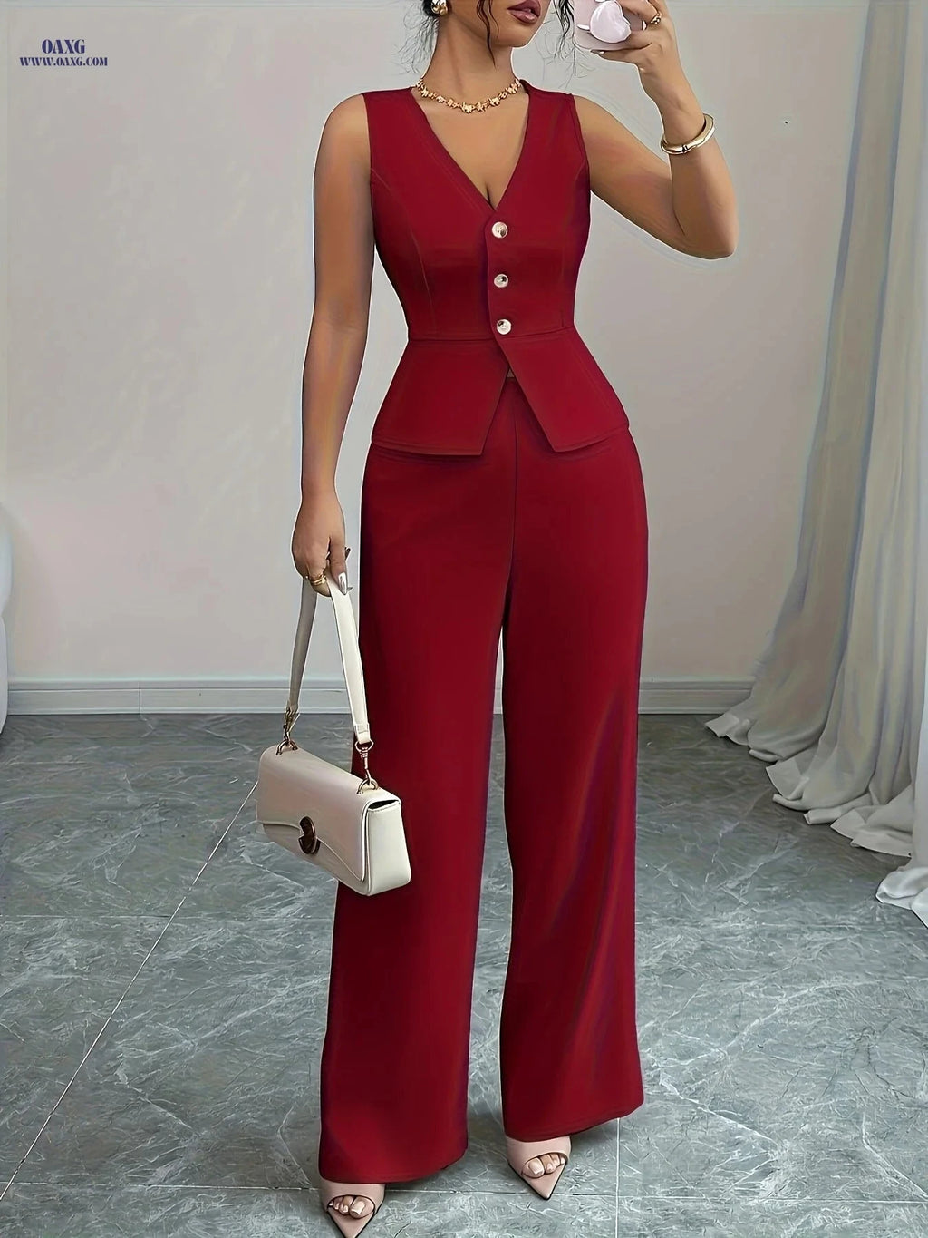 Women's Elegant Sleeveless Vest and Pants Set - Casual Spring Style   OAXG Black / S