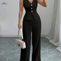 Women's Elegant Sleeveless Vest and Pants Set - Casual Spring Style   OAXG 