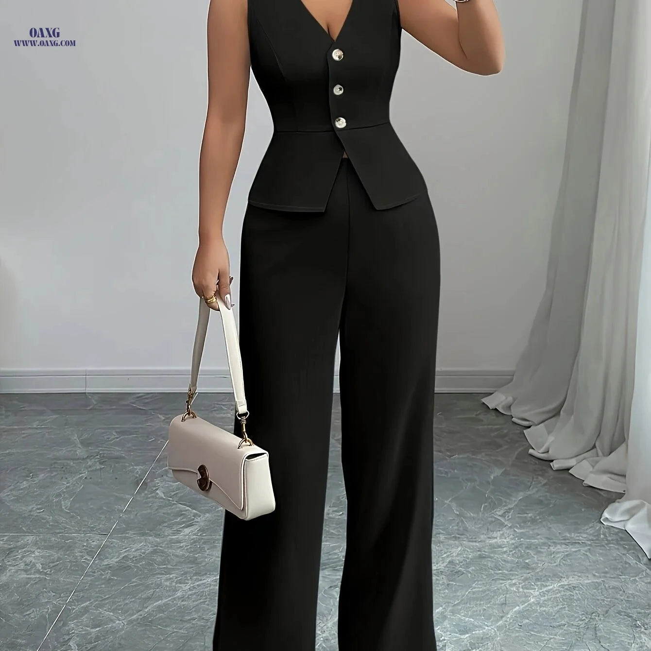 Women's Elegant Sleeveless Vest and Pants Set - Casual Spring Style   OAXG 