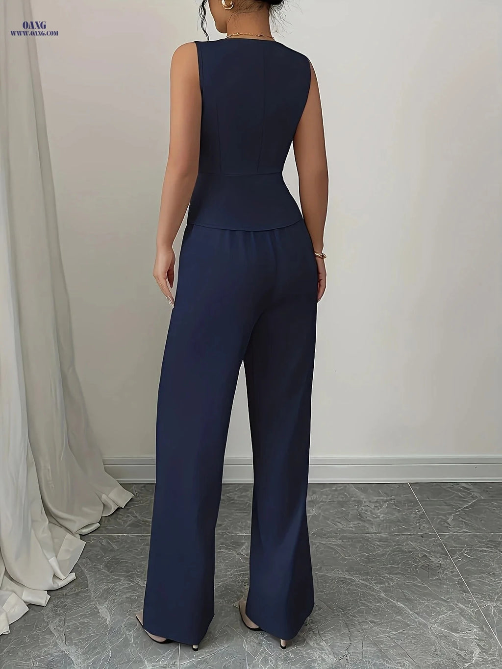 Women's Elegant Sleeveless Vest and Pants Set - Casual Spring Style   OAXG 