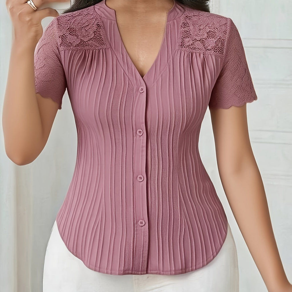Women's Elegant Slim-Fit Hollow-Out Design Shirt Top   OAXG Peach / XS