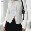 Women's Elegant Solid Color Button Suit - Lightweight, Long Sleeve   OAXG 