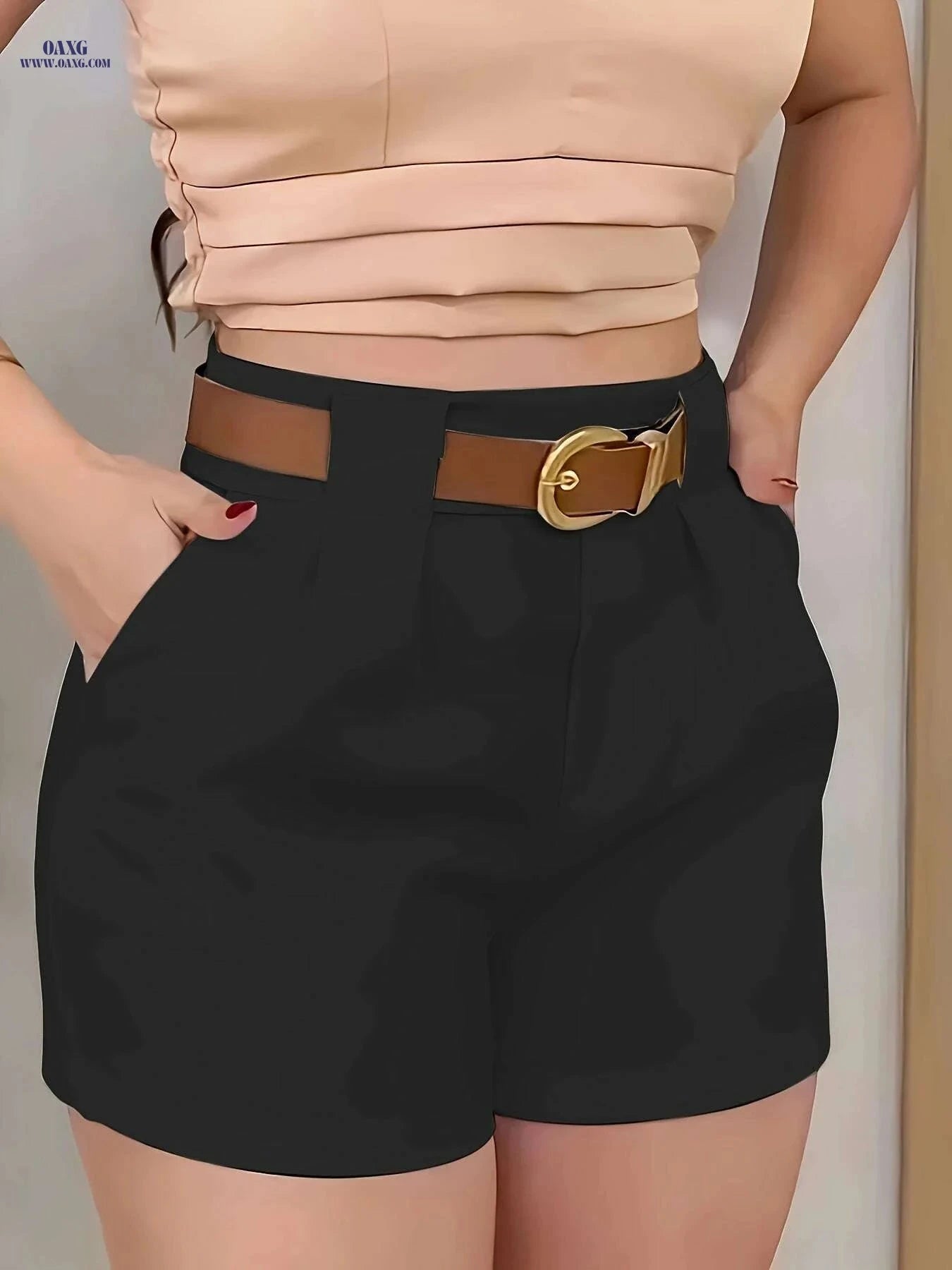 Women's Elegant Solid Color Shorts - Regular Fit for All Season Wear   OAXG 