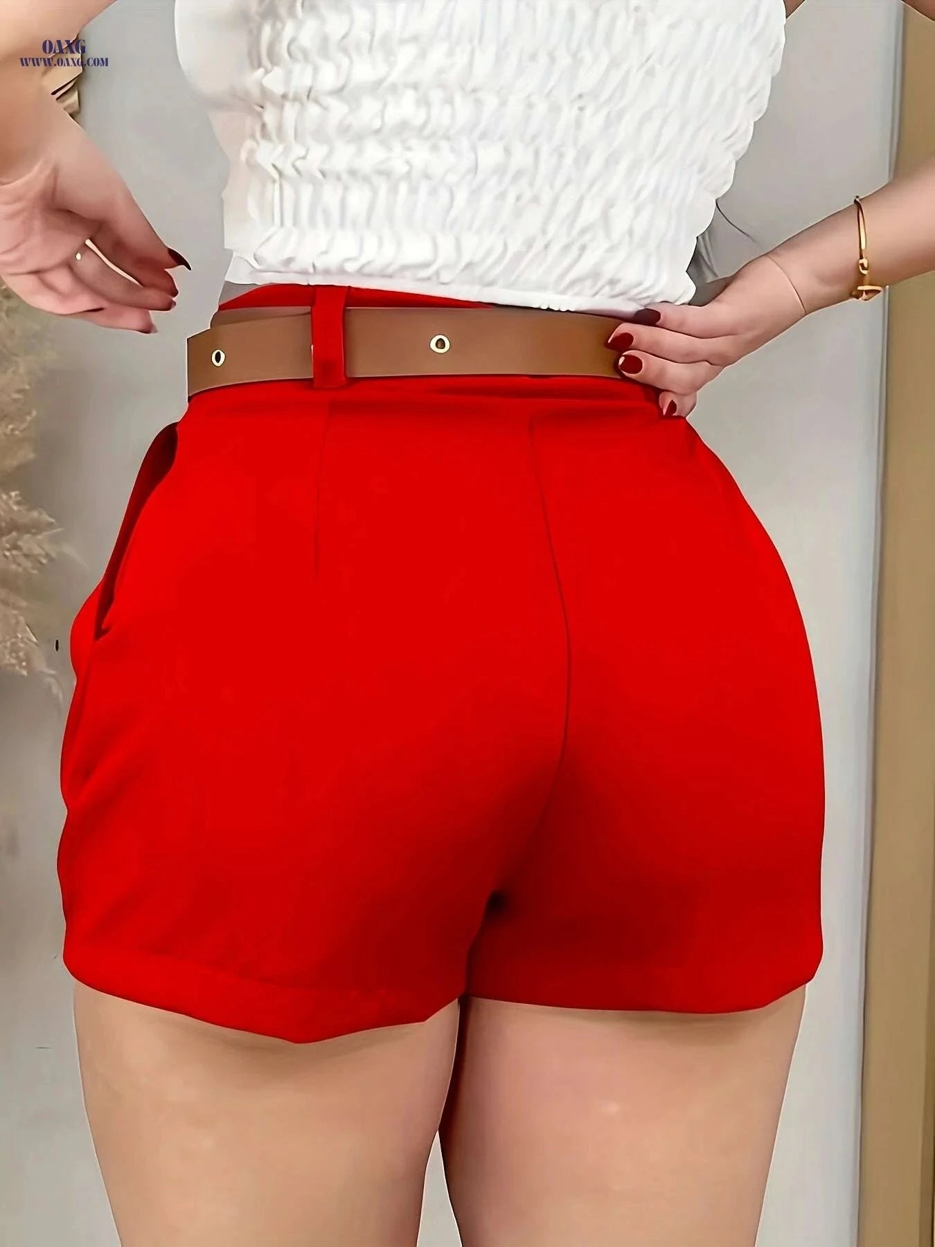 Women's Elegant Solid Color Shorts - Regular Fit for All Season Wear   OAXG 