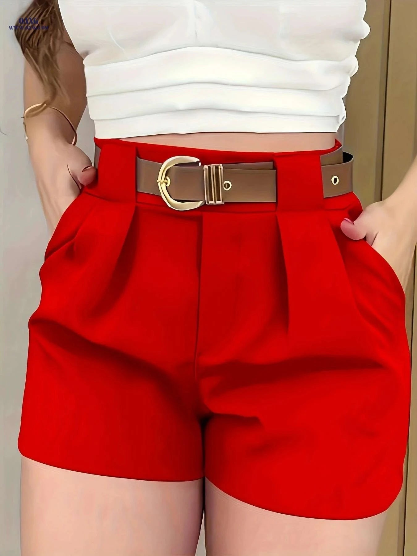 Women's Elegant Solid Color Shorts - Regular Fit for All Season Wear   OAXG 
