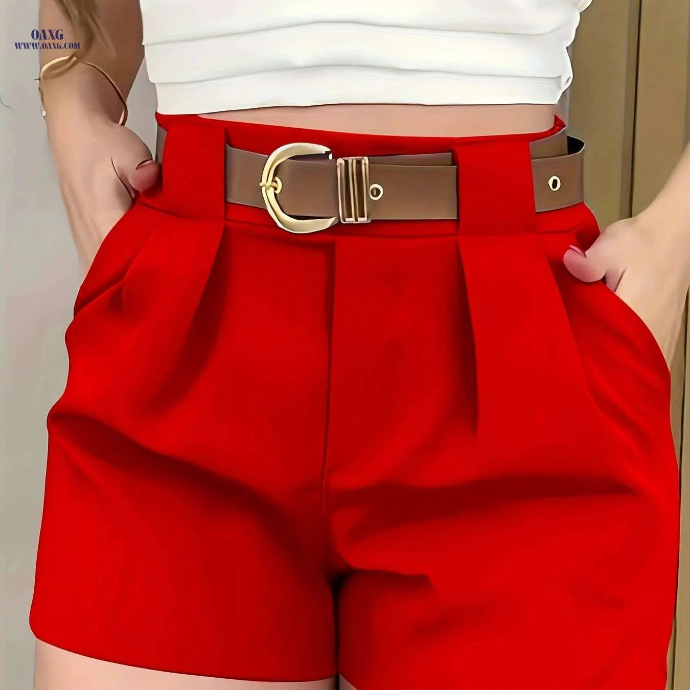 Women's Elegant Solid Color Shorts - Regular Fit for All Season Wear   OAXG 