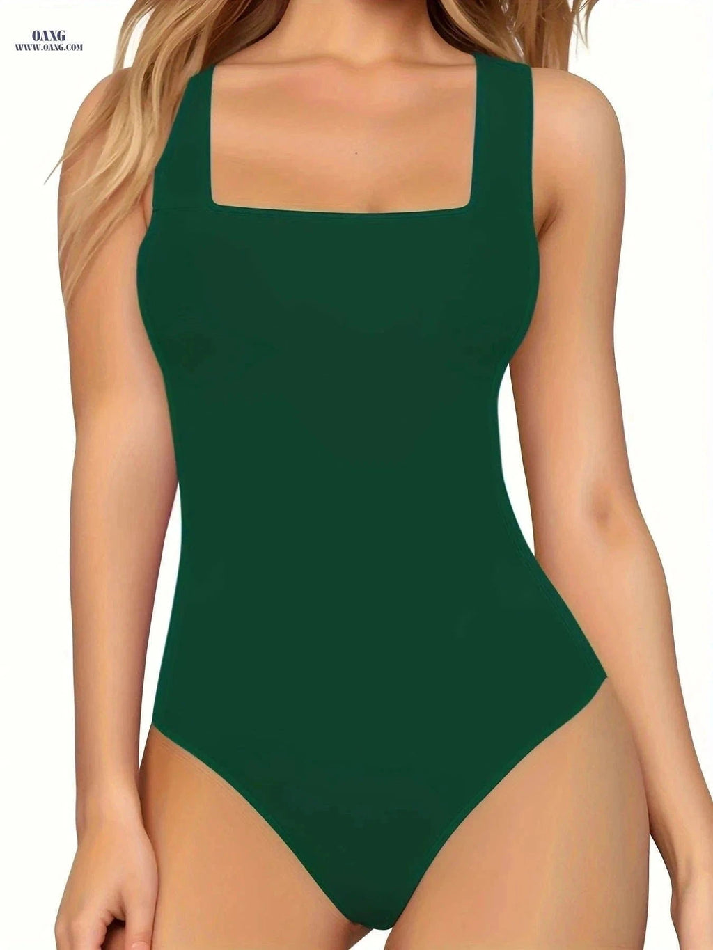 Women's Elegant Square Neck Bodysuit - Backless, Lightweight, Sleeveless   OAXG White / XS