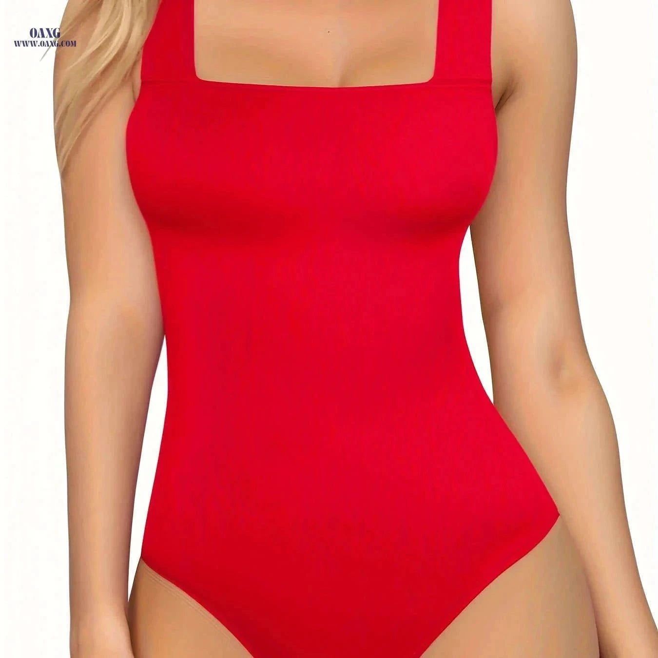 Women's Elegant Square Neck Bodysuit - Backless, Lightweight, Sleeveless   OAXG White / XS