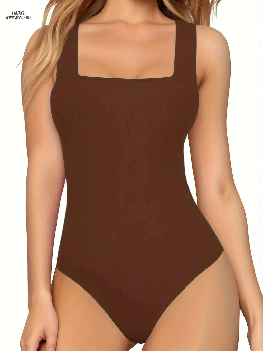 Women's Elegant Square Neck Bodysuit - Backless, Lightweight, Sleeveless   OAXG White / XS
