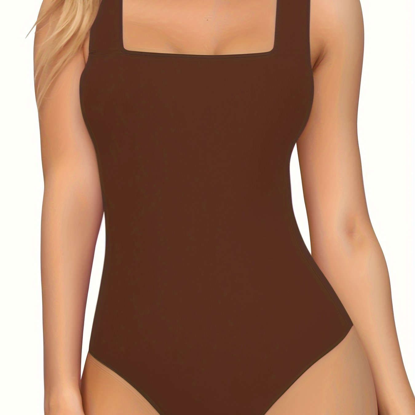 Women's Elegant Square Neck Bodysuit - Backless, Lightweight, Sleeveless   OAXG White / XS
