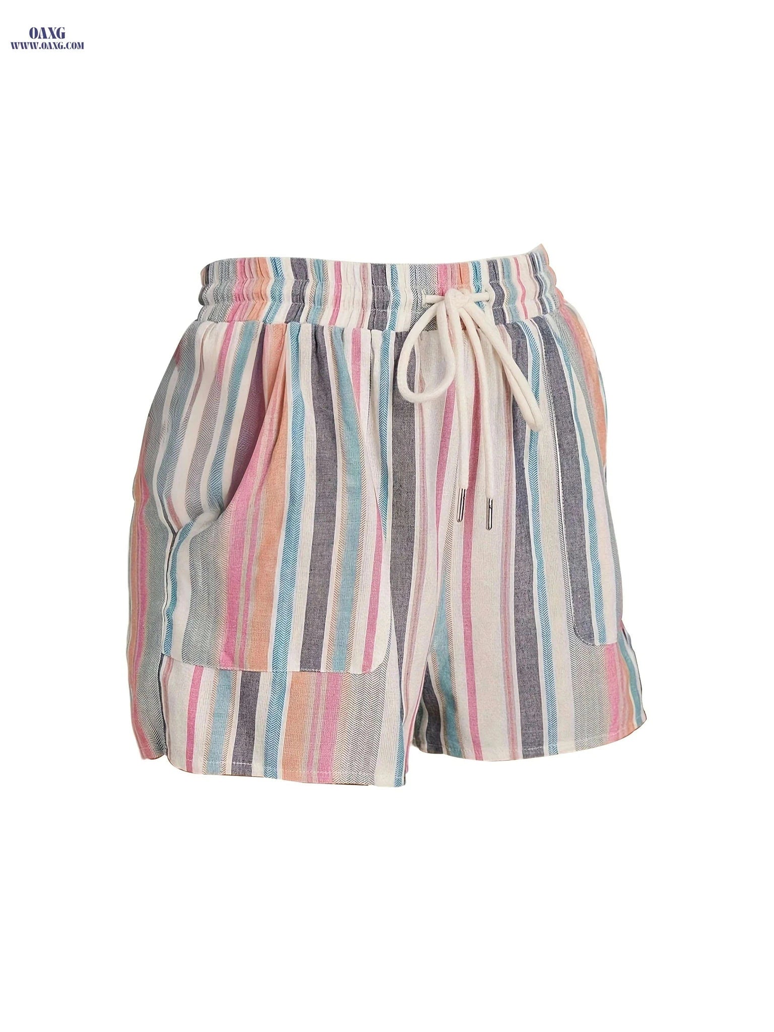 Women's Elegant Striped Drawstring Shorts - Lightweight & Machine Washable   OAXG 