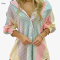 Women's Elegant Striped V-Neck Blouse - Blue & White, Machine Washable   OAXG Multicolor / S