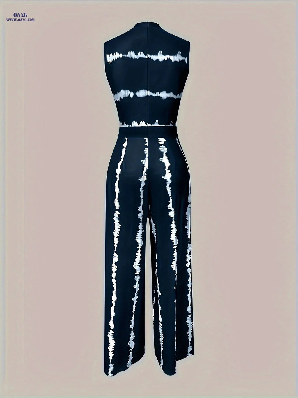 Women's Elegant Tie-Dye Wide-Leg Jumpsuit - Navy Blue, All-Season Style   OAXG 