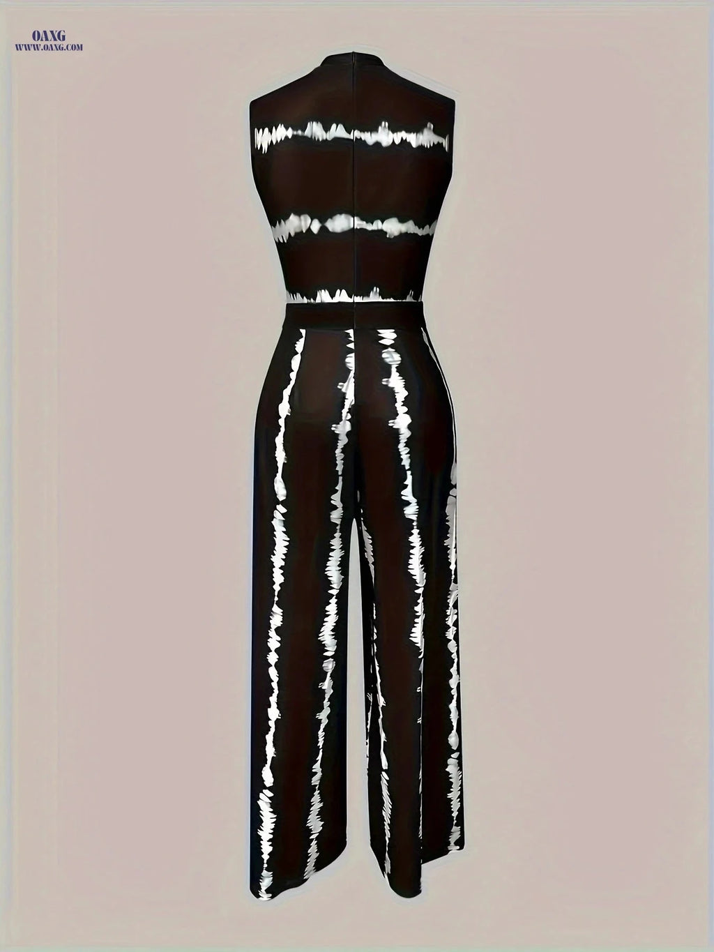 Women's Elegant Tie-Dye Wide-Leg Jumpsuit - Navy Blue, All-Season Style   OAXG Black / S