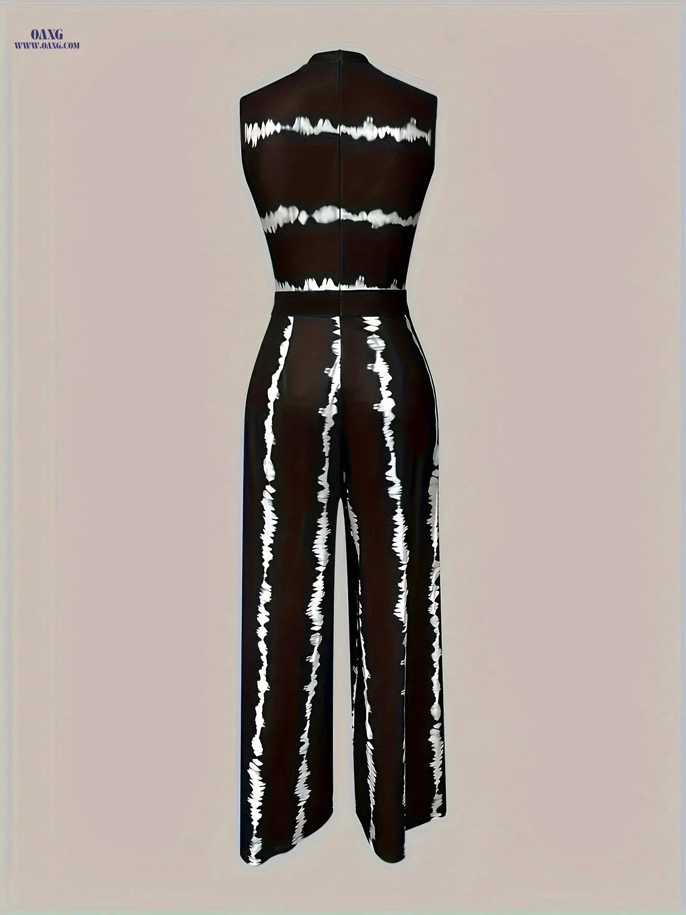 Women's Elegant Tie-Dye Wide-Leg Jumpsuit - Navy Blue, All-Season Style   OAXG Black / S