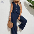 Women's Elegant V-Neck 2pcs Set - Casual Spring/Summer Outfit   OAXG 