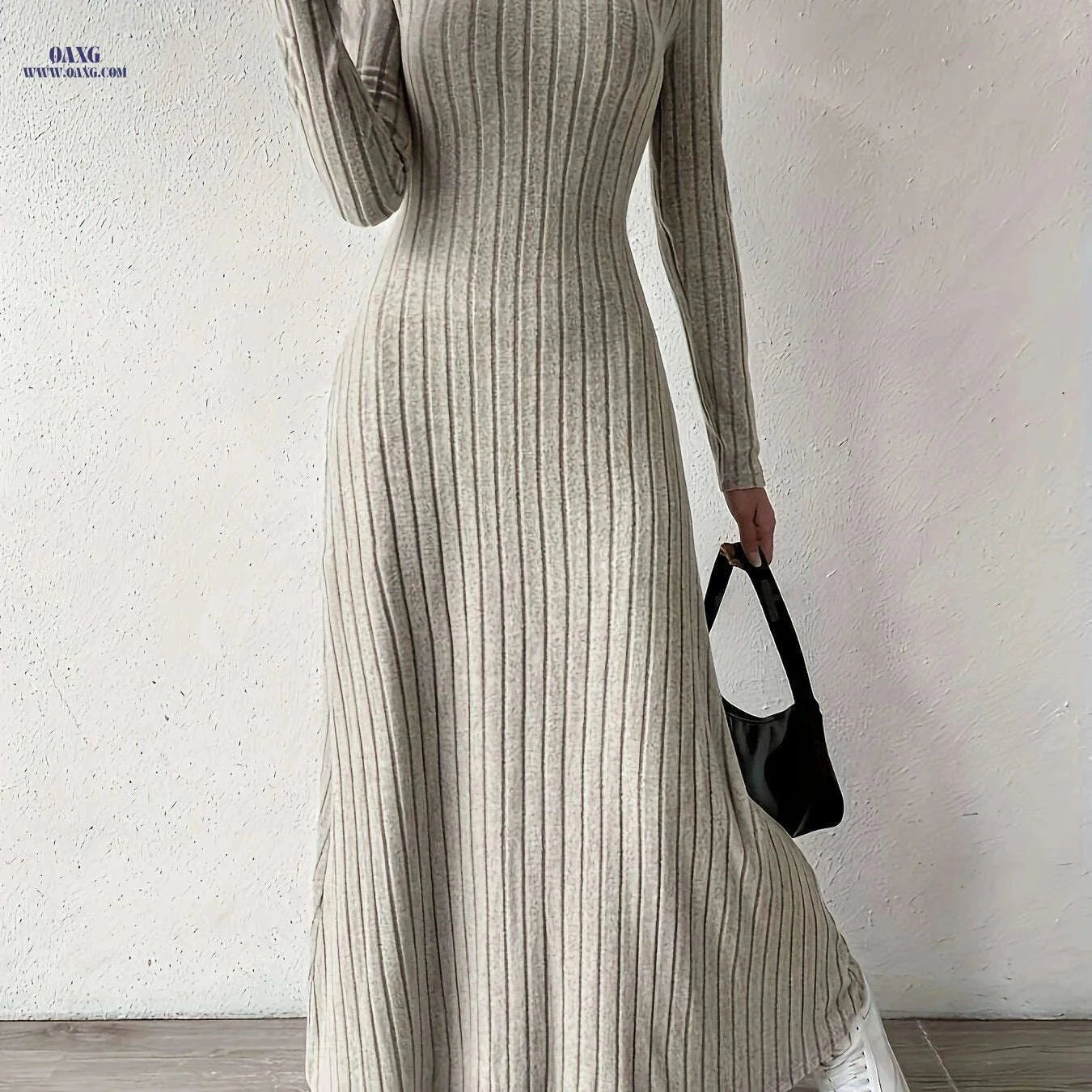 Women's Elegant V-Neck A-Line Dress - Long Sleeve, Fall Fashion   OAXG crimson / S