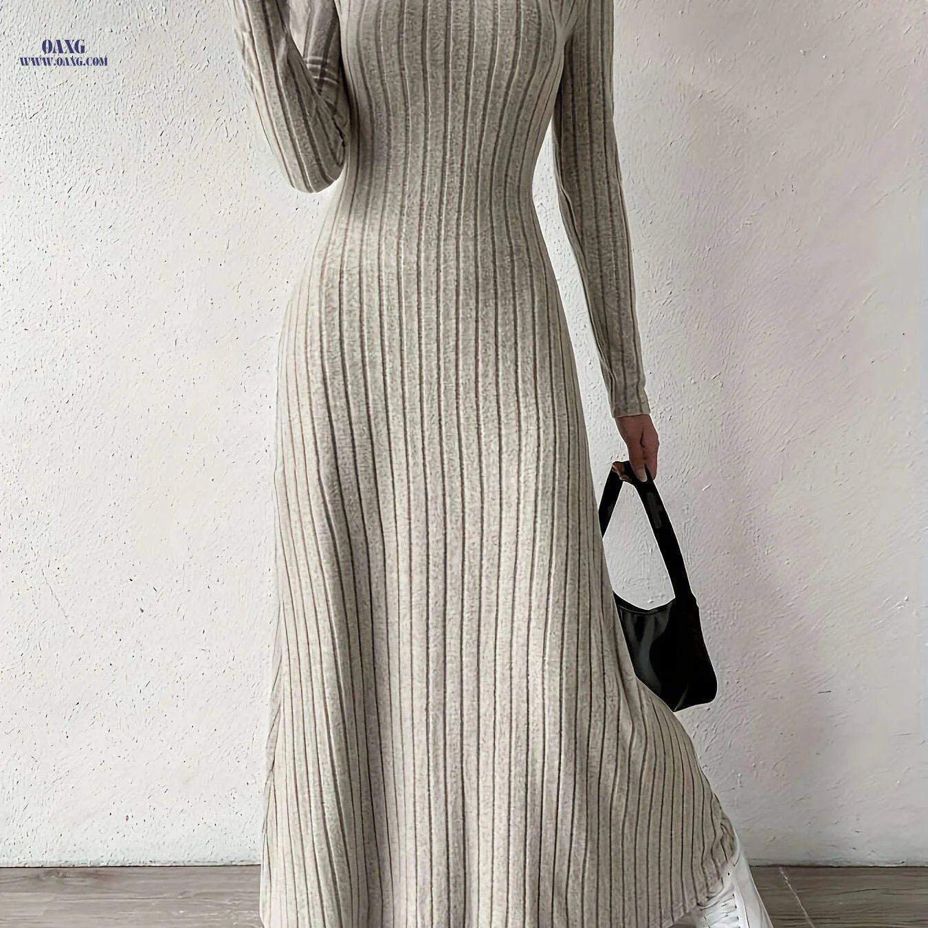 Women's Elegant V-Neck A-Line Dress - Long Sleeve, Fall Fashion   OAXG crimson / S