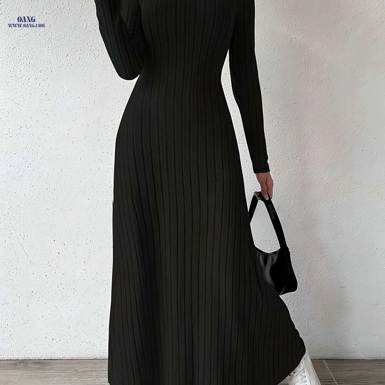 Women's Elegant V-Neck A-Line Dress - Long Sleeve, Fall Fashion   OAXG 