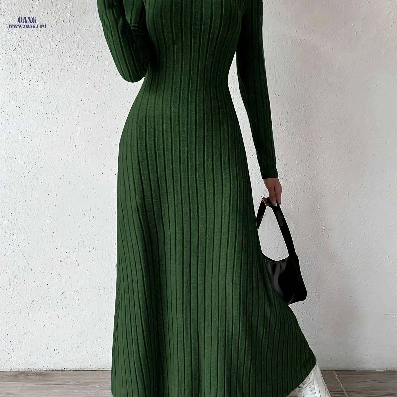 Women's Elegant V-Neck A-Line Dress - Long Sleeve, Fall Fashion   OAXG 