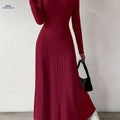 Women's Elegant V-Neck A-Line Dress - Long Sleeve, Fall Fashion   OAXG 