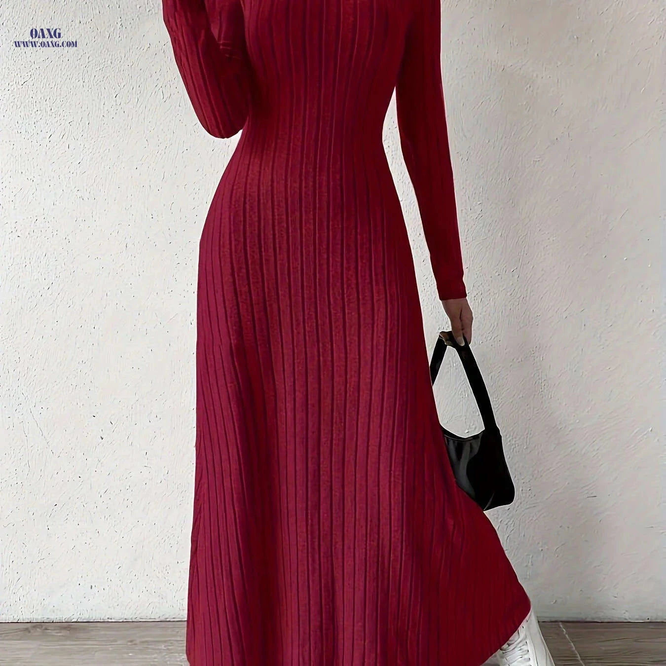 Women's Elegant V-Neck A-Line Dress - Long Sleeve, Fall Fashion   OAXG 