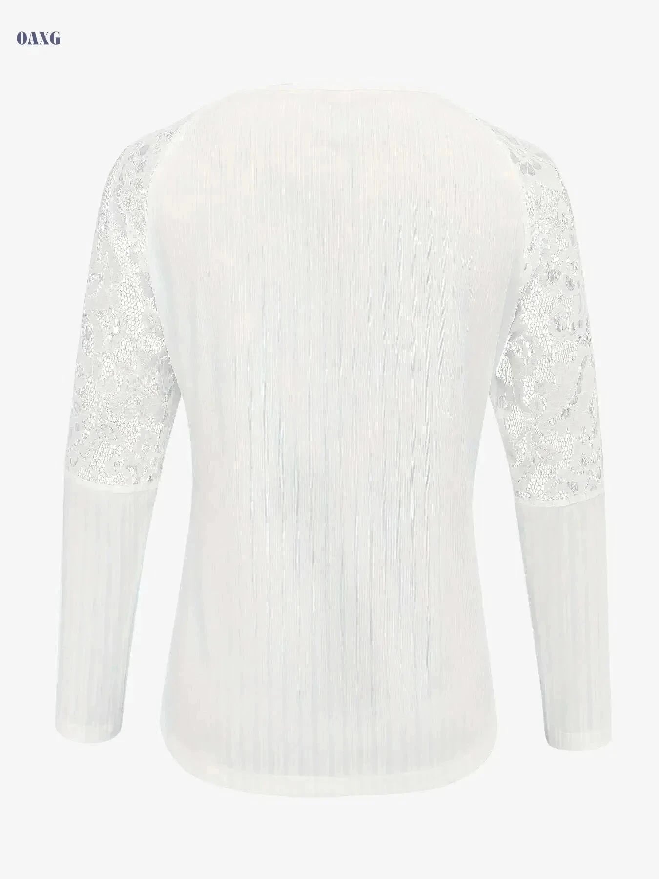 Women's Elegant V-Neck Blouse – Lace Trim, Long Sleeve Top   OAXG Black / S