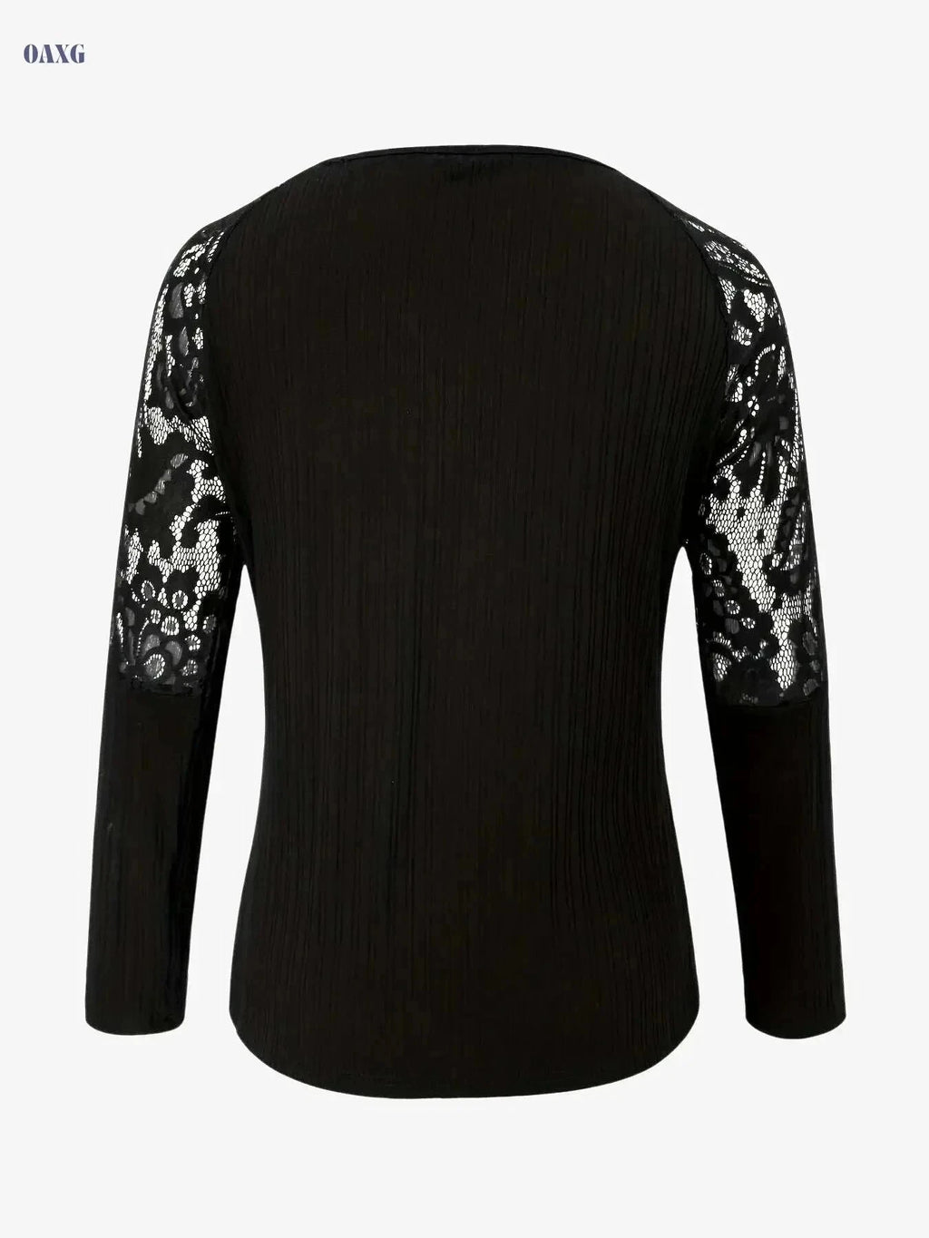 Women's Elegant V-Neck Blouse – Lace Trim, Long Sleeve Top   OAXG Black / S