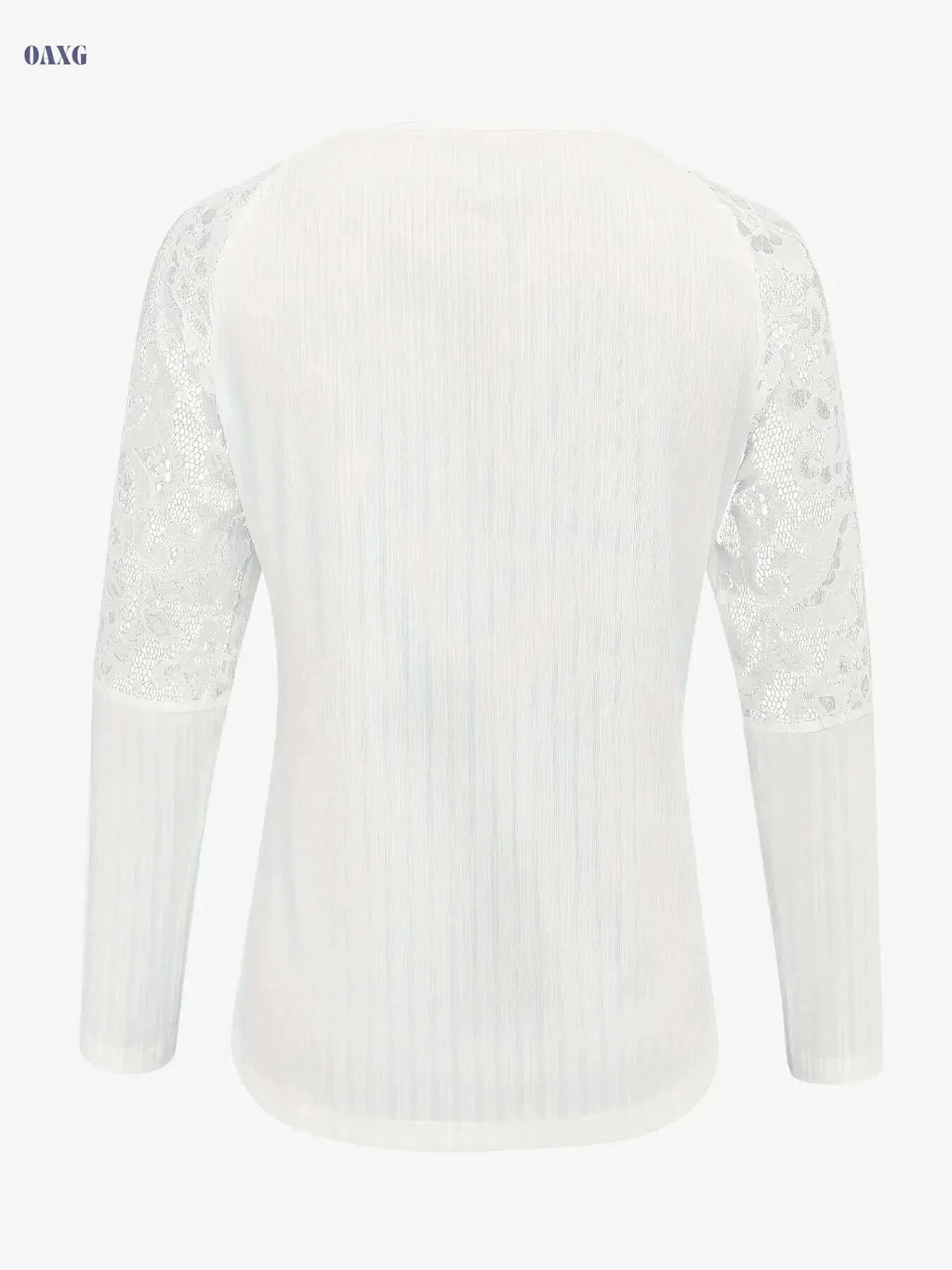Women's Elegant V-Neck Blouse – Lace Trim, Long Sleeve Top   OAXG Black / S