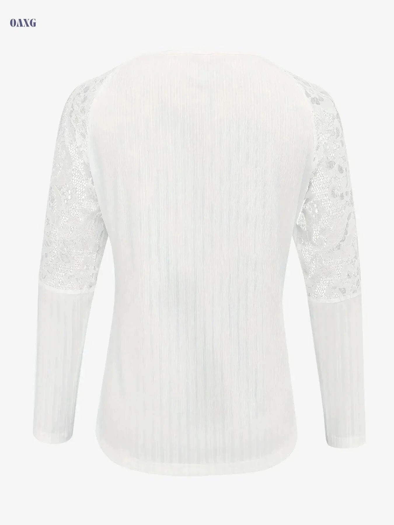 Women's Elegant V-Neck Blouse – Lace Trim, Long Sleeve Top   OAXG Black / S