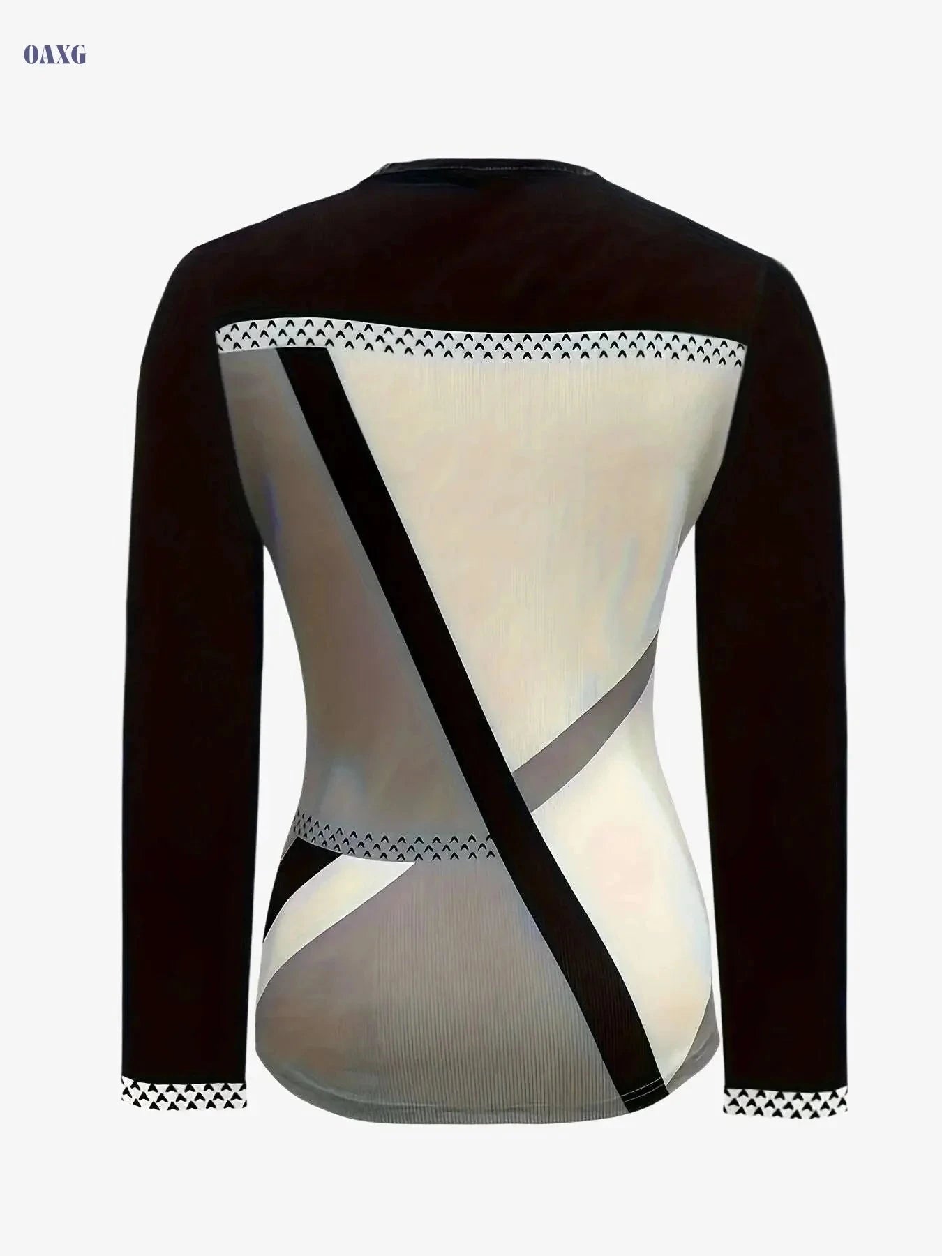 Women's Elegant V-Neck Color Block T-Shirt with Zipper Accents   OAXG Black And White Color / S