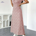 Women's Elegant V-Neck Floral Dress - High Elasticity, Machine Washable   OAXG 