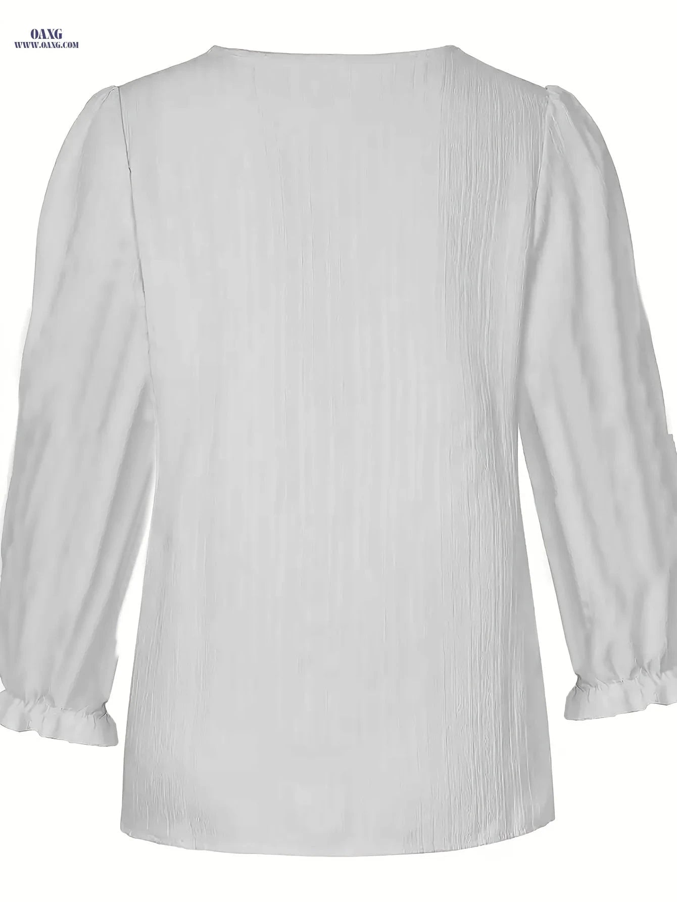 Women's Elegant V-Neck Lace Textured Blouse - Lightweight Casual Top   OAXG White / S