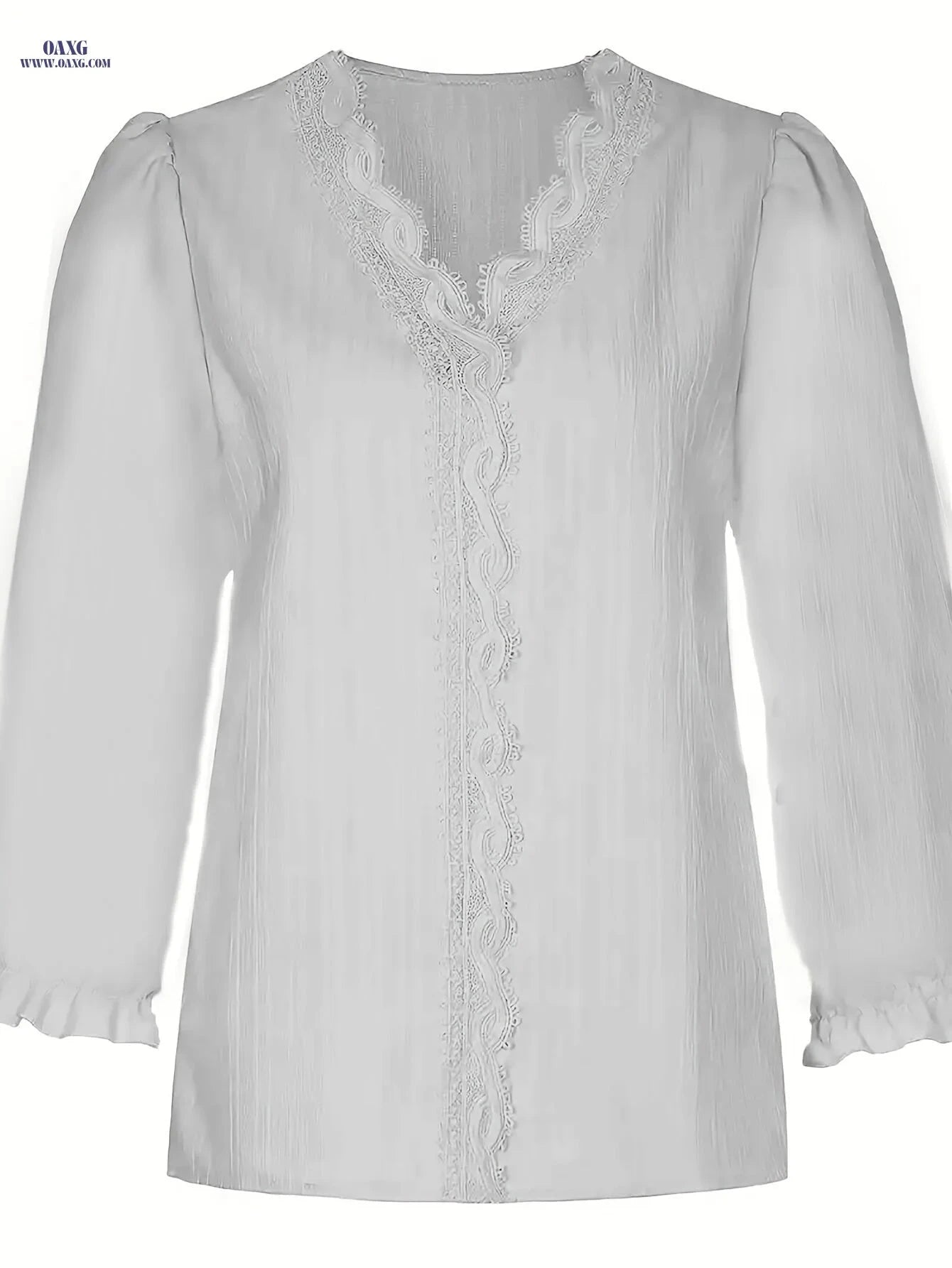 Women's Elegant V-Neck Lace Textured Blouse - Lightweight Casual Top   OAXG White / S