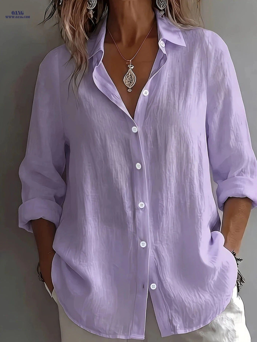 Women's Elegant V-Neck Linen Top - Loose Fit, Breathable Casual Shirt   OAXG Green / S