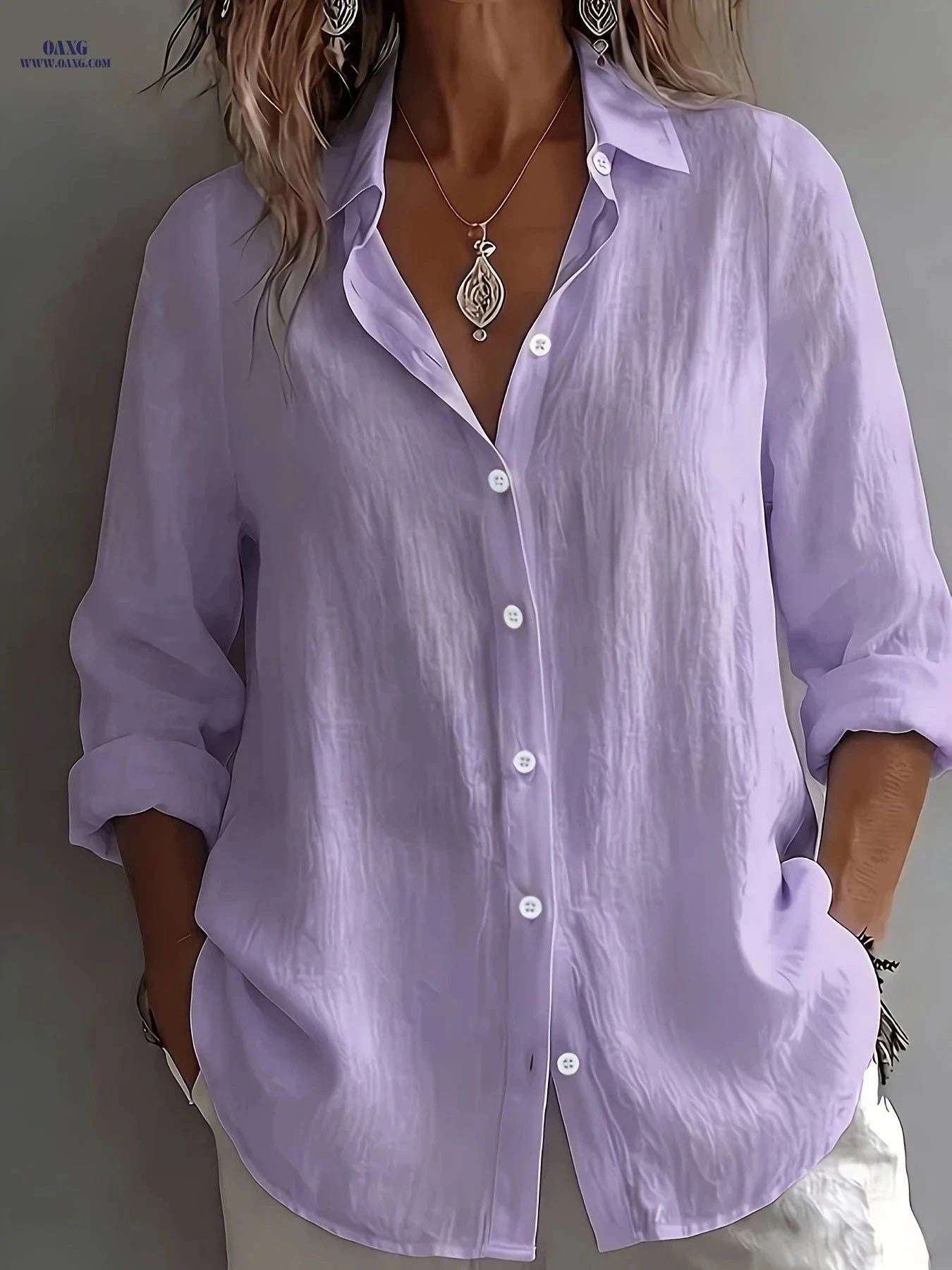 Women's Elegant V-Neck Linen Top - Loose Fit, Breathable Casual Shirt   OAXG Green / S