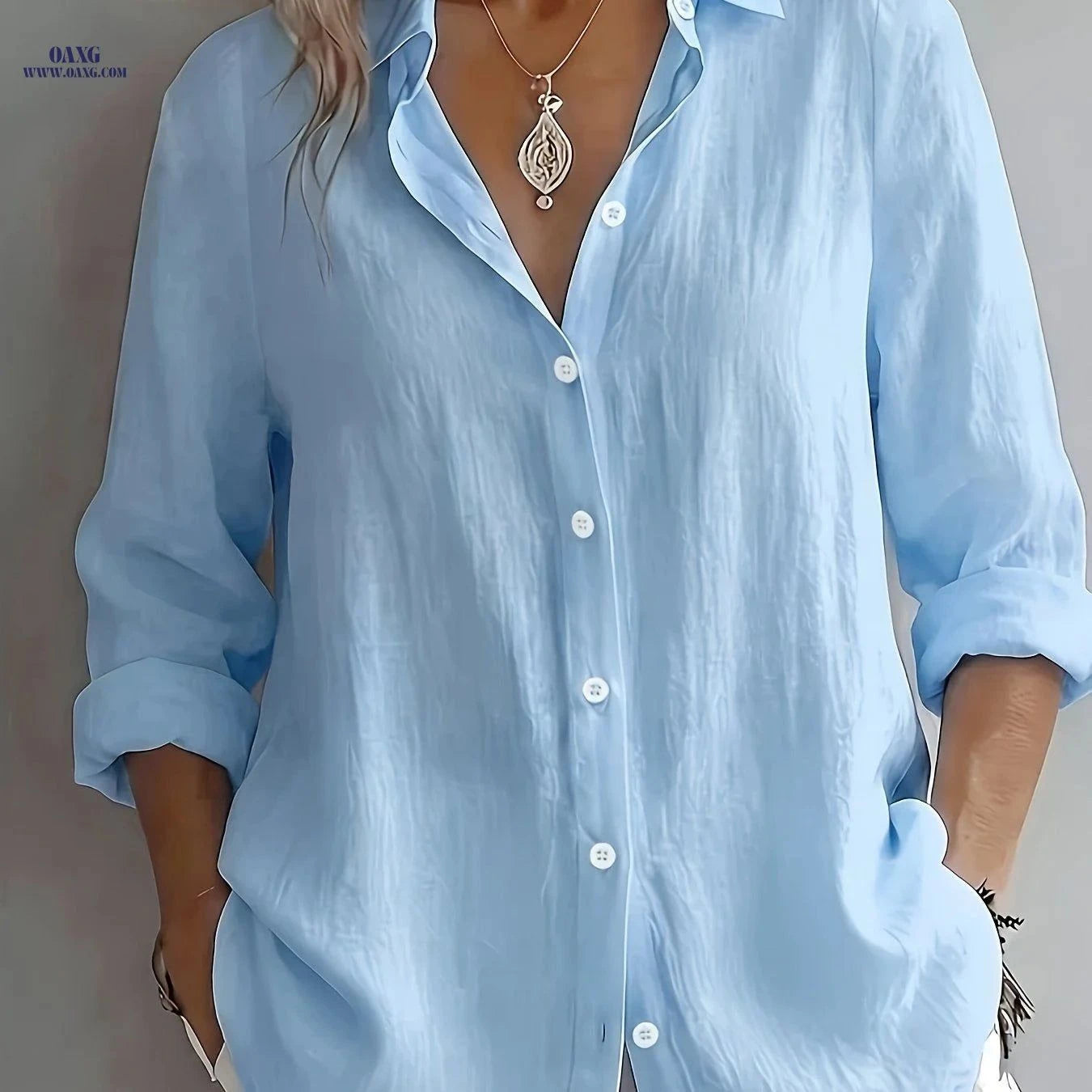Women's Elegant V-Neck Linen Top - Loose Fit, Breathable Casual Shirt   OAXG Green / S