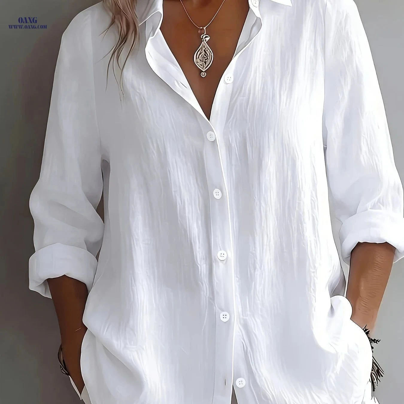 Women's Elegant V-Neck Linen Top - Loose Fit, Breathable Casual Shirt   OAXG Green / S