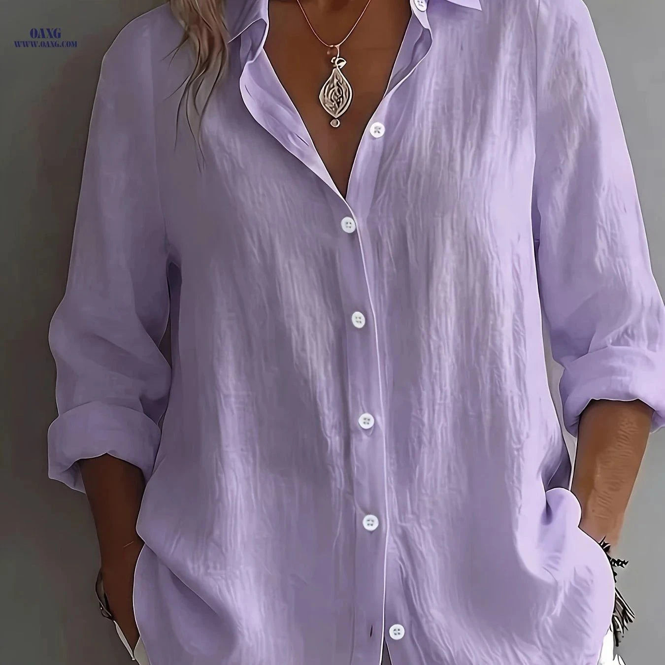 Women's Elegant V-Neck Linen Top - Loose Fit, Breathable Casual Shirt   OAXG Green / S