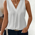 Women's Elegant V-Neck Sleeveless Blouse - 100% Polyester Lightweight 110gsm, Machine Washable Solid Color Versatile Top for Spring Summer Casual & Formal Wear, Spring Fashion Top | Flattering Fit Top | Pullover Style   OAXG White / S