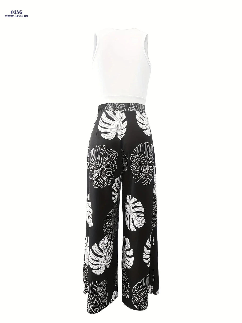 Women's Elegant Vest & Tropical Printed Slit Pants Set - 95% Polyester   OAXG Black / S