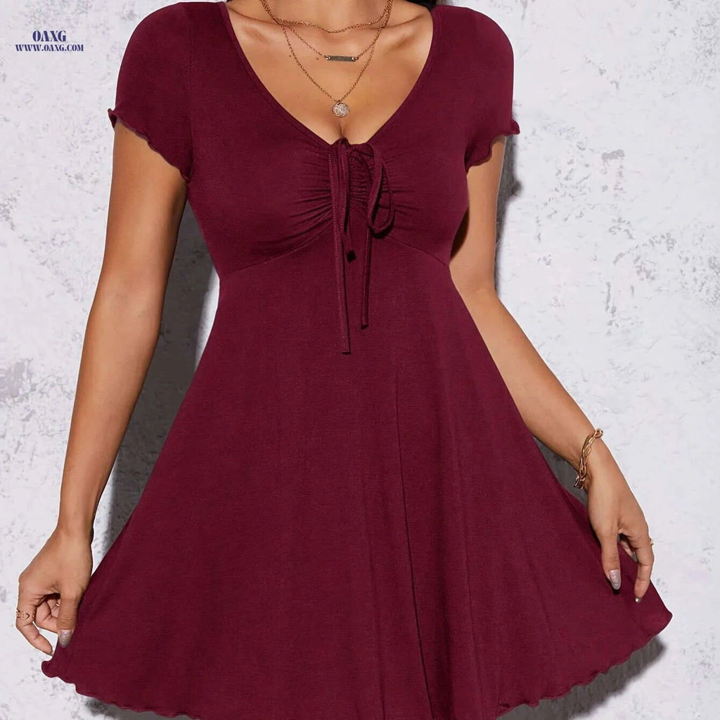 Women's Elegant Waist-Fitted Summer Dress - Perfect for Any Occasion   OAXG Claret / S