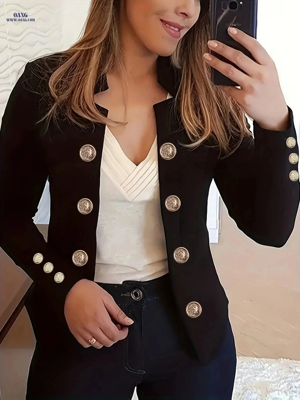 Women’s Elegant White Double-Breasted Blazer - Casual to Formal Wear   OAXG Red / S