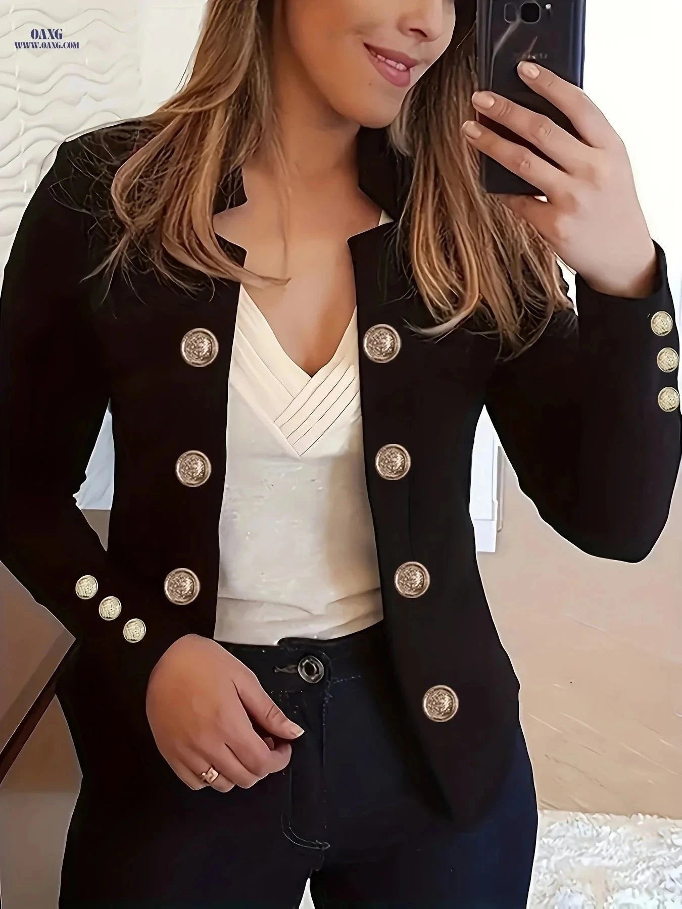 Women’s Elegant White Double-Breasted Blazer - Casual to Formal Wear   OAXG Red / S