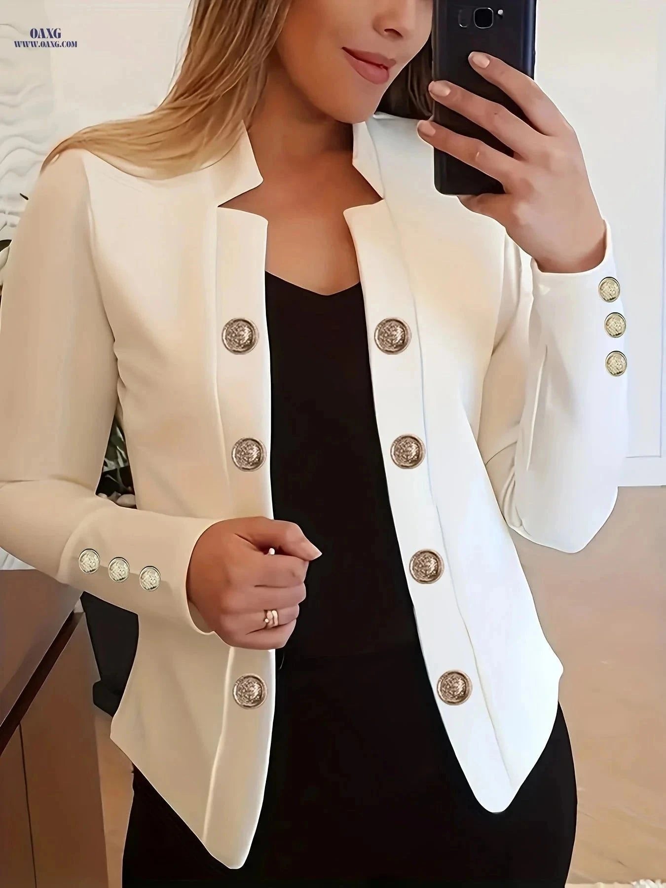 Women’s Elegant White Double-Breasted Blazer - Casual to Formal Wear   OAXG Red / S
