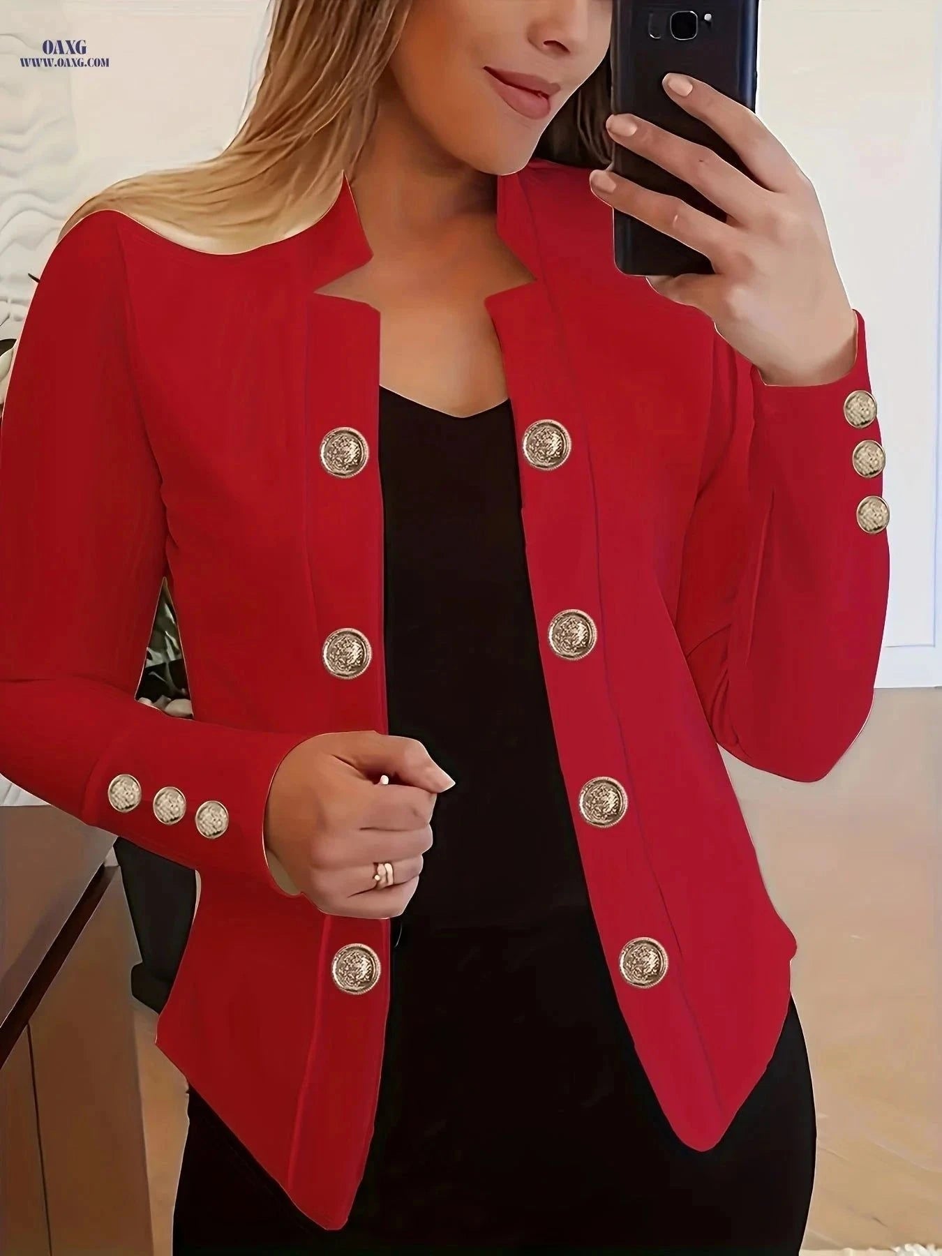Women’s Elegant White Double-Breasted Blazer - Casual to Formal Wear   OAXG Red / S